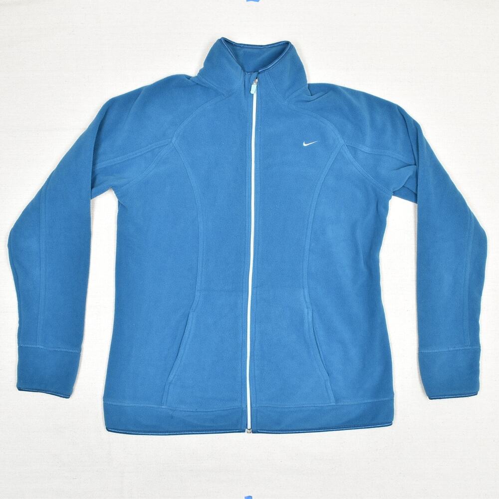 Nike Women's Full Zip Basic Jacket Solid Polyester Blue Size XL Fleece Pockets